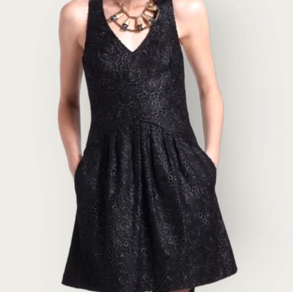 Anthro Leifsdottir Lingonberry Black Floral Lace Dress Size 2 - Picture 3 of 14